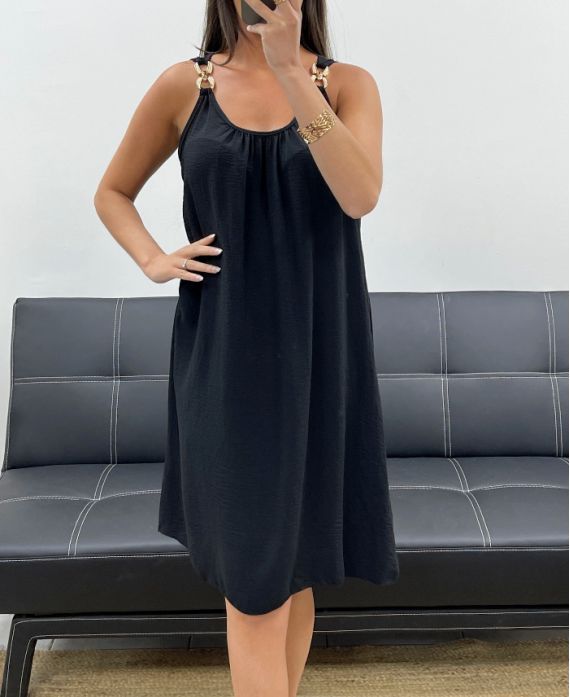 ROBE A BRETELLES FANTAISIE PE2381 NOIR