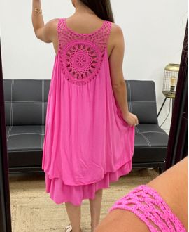 KLEID MIT SPITZENRÜCKEN PE2352 FUSHIA