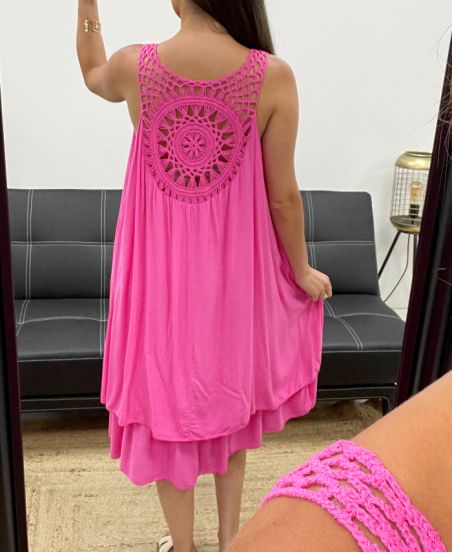 VESTIDO ESPALDA DE ENCAJE PE2352 FUSHIA