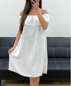 ABITO CON SCOLLO ELASTICIZZATO PE767 BIANCO