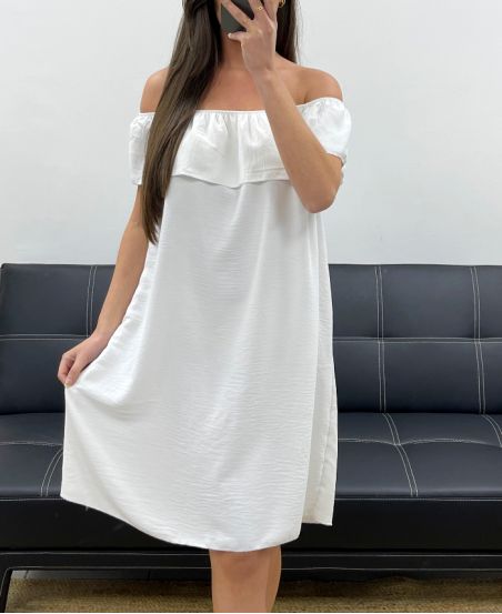 ABITO CON SCOLLO ELASTICIZZATO PE767 BIANCO