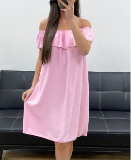 ABITO CON SCOLLO ELASTICIZZATO PE767 ROSA