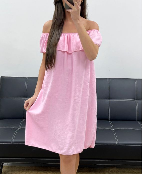 ABITO CON SCOLLO ELASTICIZZATO PE767 ROSA