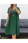 SUKIENKA OVERSIZE + NASZYJNIK OFEROWANE PE2452 SZMARAGDOWA ZIELEŃ