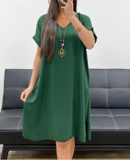 ABITO OVERSIZE + COLLANA OFFERTA PE2452 VERDE SMERALDO