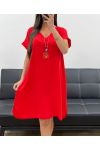 SUKIENKA OVERSIZE + NASZYJNIK OFEROWANE PE2452 CZERWONY