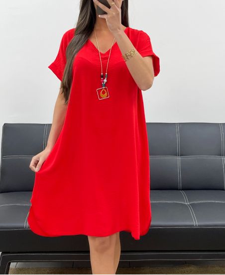 SUKIENKA OVERSIZE + NASZYJNIK OFEROWANE PE2452 CZERWONY