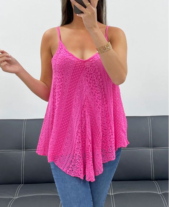 "BOHEMIAN COLLECTION" SPITZENTOP MIT DUBBLED PE2436 FUSHIA
