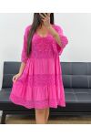 "COLLECTION BOHEME" ROBE DENTELLE COL V PE2382 FUSHIA