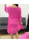 "COLLECTION BOHEME" ROBE DENTELLE COL V PE2382 FUSHIA