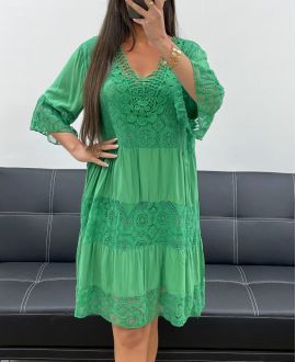 "COLLECTION BOHEME" ROBE DENTELLE COL V PE2382 VERT