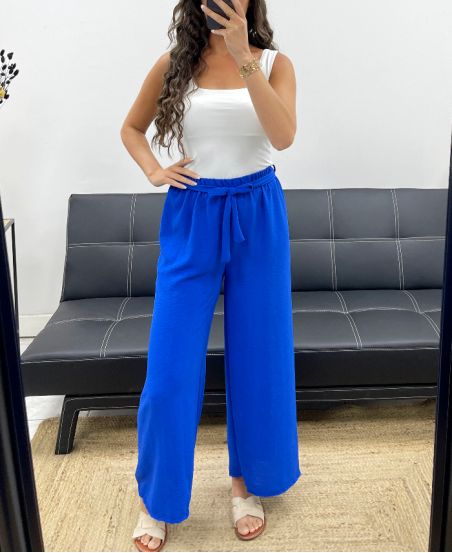 LUŹNE SPODNIE Z WIĄZANYM PASKIEM PE1058 ROYAL BLUE