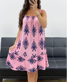 PINK VISCOSE PRINT STRAPPY DRESS PE2511