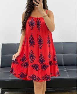 RED VISCOSE PRINT STRAPPY DRESS PE2511