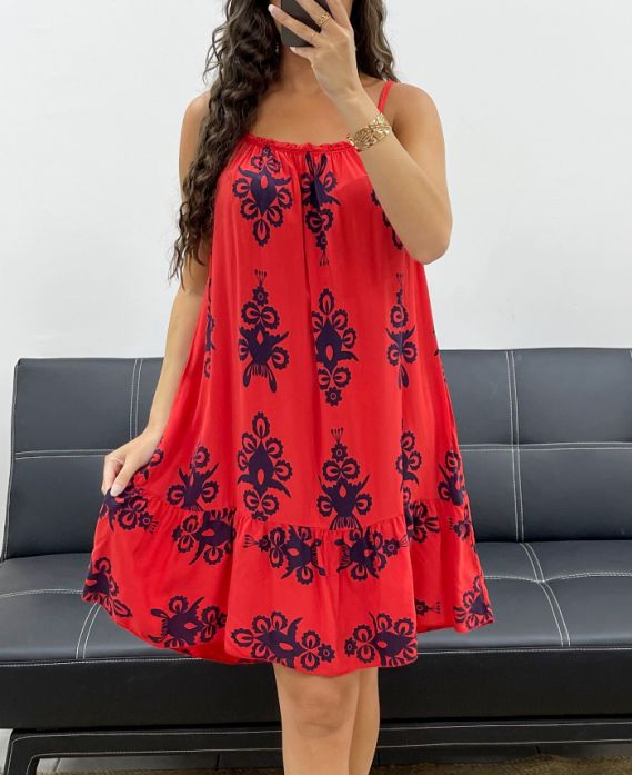 ROBE A BRETELLES IMPRIMéE VISCOSE PE2511 ROUGE