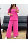 SET TOP APERTO SUL RETRO + PANTALONE GIOIELLO GAMBA LARGA PE2502 ROSA