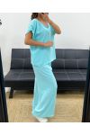 SET TOP SCOPERTI SUL RETRO + PANTALONE GIOIELLO GAMBA LARGA PE2502 PASTELLO