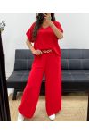 TOP SET MET OPEN RUG + JEWEL BROEK MET WIJDE PIJPEN PE2502 ROOD