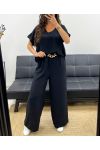 TOP MET OPEN RUG + JEWEL BROEK MET WIJDE PIJPEN SET PE2502 ZWART