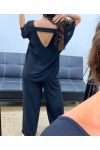 TOP MET OPEN RUG + JEWEL BROEK MET WIJDE PIJPEN SET PE2502 ZWART