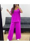ENSEMBLE TOP DOS OUVERT + PANTALON LARGE BIJOU PE2502 MAUVE