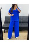 TOP SET MET OPEN RUG + JEWEL BROEK MET WIJDE PIJPEN PE2502 KONINGSBLAUW