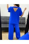 TOP SET MET OPEN RUG + JEWEL BROEK MET WIJDE PIJPEN PE2502 KONINGSBLAUW