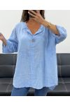 KATOENEN BLOUSE MET STER GEBORDUURD PE2506 HEMELSBLAUW