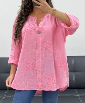 BLUSA DE ALGODÓN BORDADO ESTRELLA PE2506 ROSA