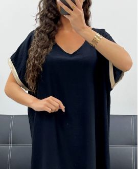ROBE FLUIDE COL V DETAIL MANCHES PE2584 NOIR