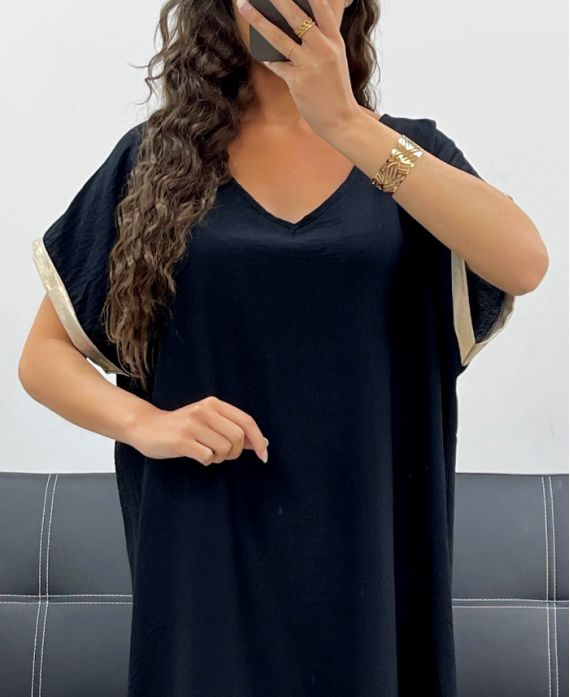 ROBE FLUIDE COL V DETAIL MANCHES PE2584 NOIR