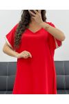 ROBE FLUIDE COL V DETAIL MANCHES PE2584 ROUGE