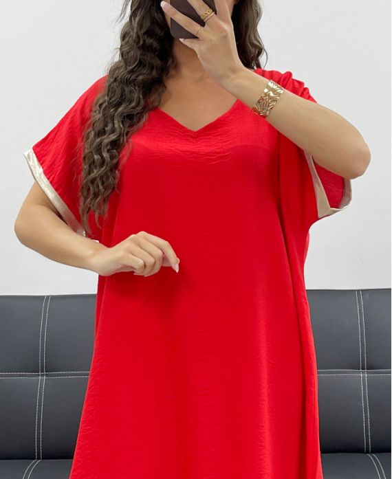 ROBE FLUIDE COL V DETAIL MANCHES PE2584 ROUGE