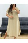 ROBE FLUIDE COL V DETAIL MANCHES PE2584 BEIGE
