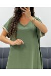 ROBE FLUIDE COL V DETAIL MANCHES PE2584 KAKI