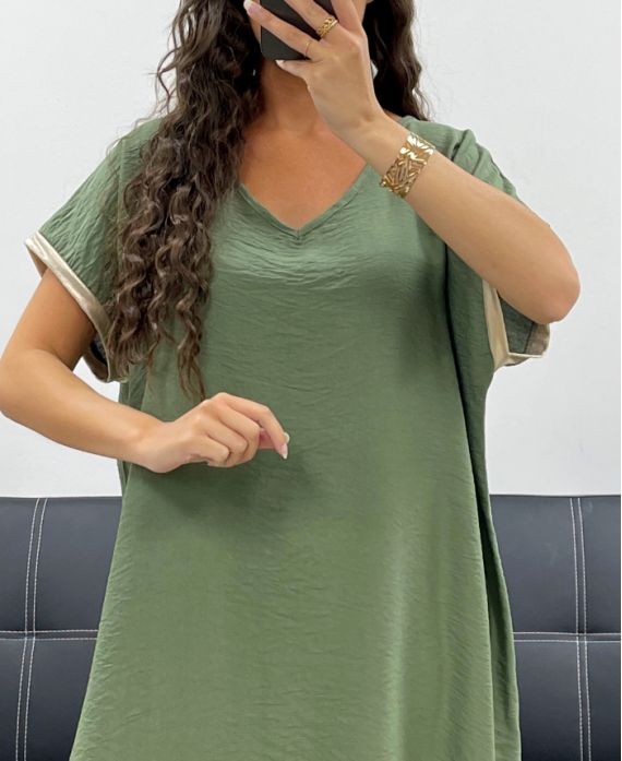 ROBE FLUIDE COL V DETAIL MANCHES PE2584 KAKI
