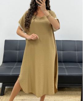 ROBE FLUIDE COL V DETAIL MANCHES PE2584 CAMEL
