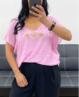 T-SHIRT CHINé ETOILES PE2297 ROSE