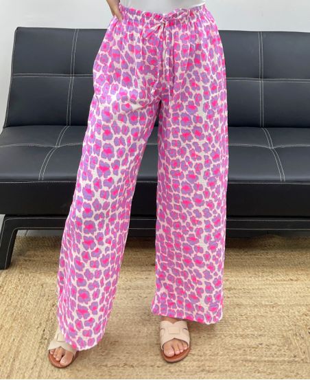 SPODNIE Z GAZY BAWEŁNIANEJ LÉO FLUO PE2576 LILA/FUSHIA