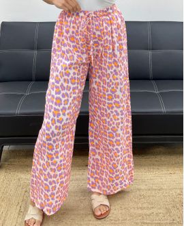 PANTALONE IN GARZA DI COTONE LéO FLUO PE2576 LILA/ARANCIO