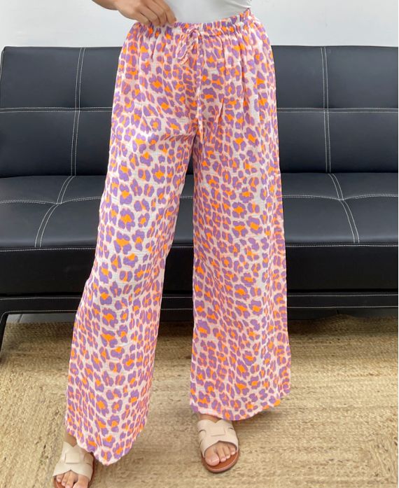 HOSE AUS BAUMWOLLGAZE LéO FLUO PE2576 LILA/ORANGE