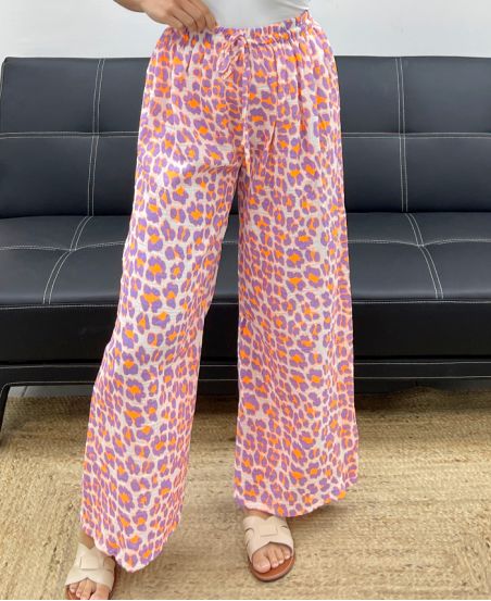 KATOENEN GAAS BROEK LéO FLUO PE2576 LILA/ORANJE