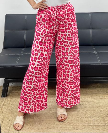 PANTALÓN DE GASA DE ALGODÓN LéO FLUO PE2576 ROJO