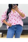 CAMICIA IN GARZA DI COTONE RIGHE CUORE PE2556 ROSA