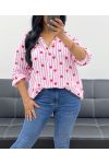 CAMICIA IN GARZA DI COTONE RIGHE CUORE PE2556 ROSA