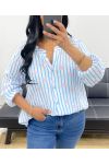 CAMICIA IN GARZA DI COTONE RIGHE CUORE PE2556 BLU