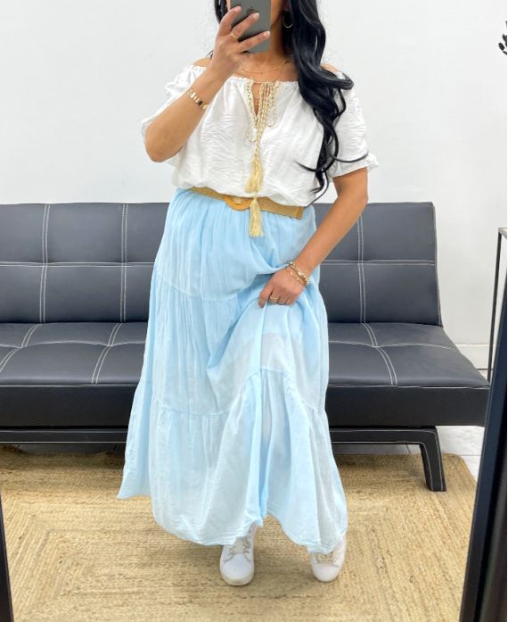JUPE GIPSY + CEINTURE PE1660 BLEU CIEL