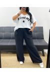 T-SHIRT OVERSIZE COTON FLOCAGE BOHEME PE2560 NOIR