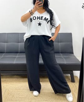 T-SHIRT OVERSIZE COTON FLOCAGE BOHEME PE2560 NOIR