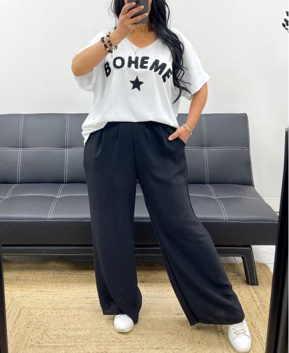OVERSIZED KATOENEN FLOCKING T-SHIRT BOHEMIAN PE2560 ZWART